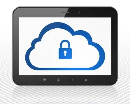 Cloud technology concept: Tablet Pc Computer with Cloud With Padlock on display Stock Illustration