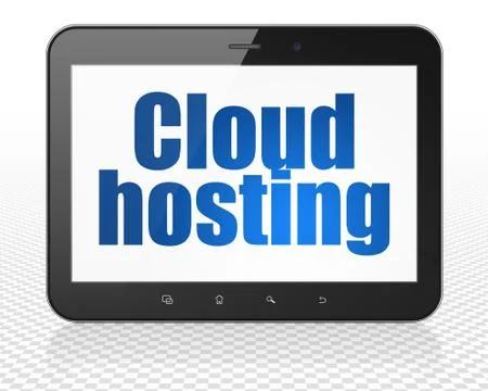 Cloud technology concept: Tablet Pc Computer with Cloud Hosting on display 스톡 일러스트