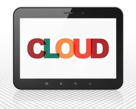 Cloud technology concept: Tablet Pc Computer with Cloud on  display Illustrazione stock