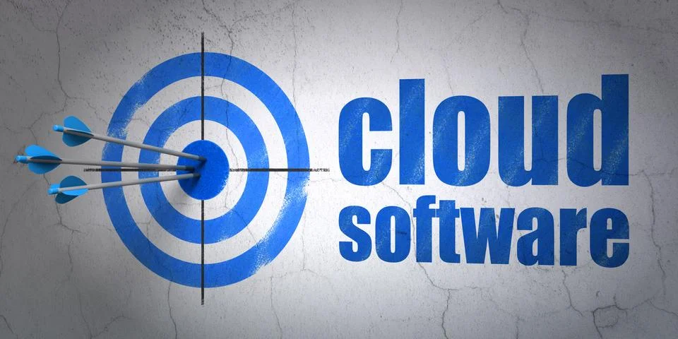 Cloud technology concept: target and Cloud Software on wall background Stock Illustration