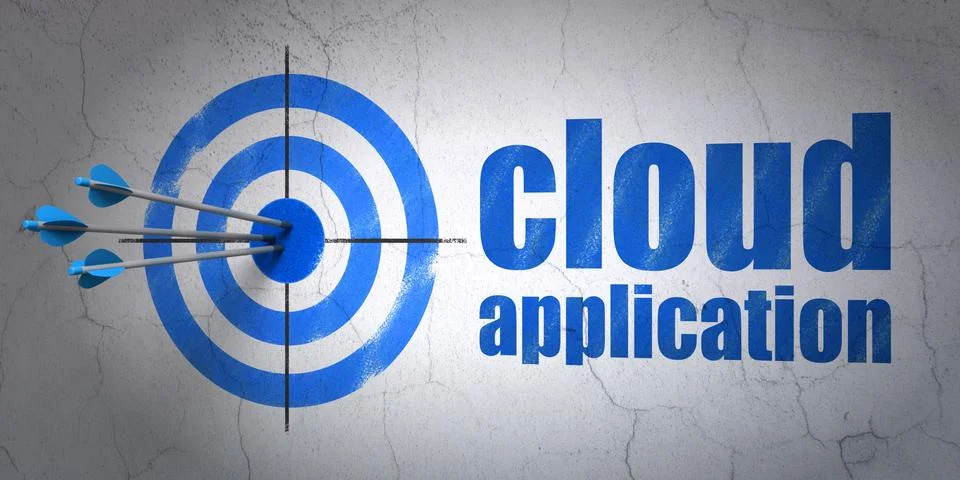 Cloud technology concept: target and Cloud Application on wall background 스톡 일러스트