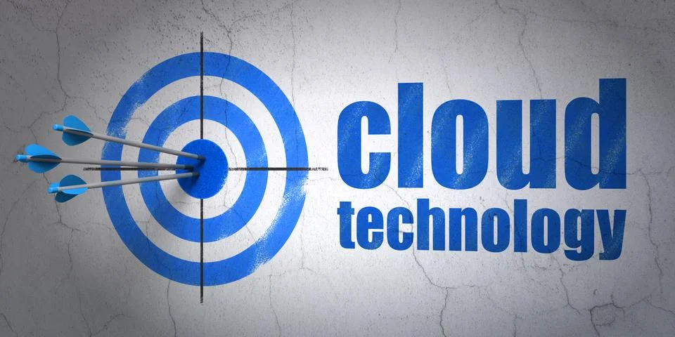 Cloud technology concept: target and Cloud Technology on wall background Illustrazione stock