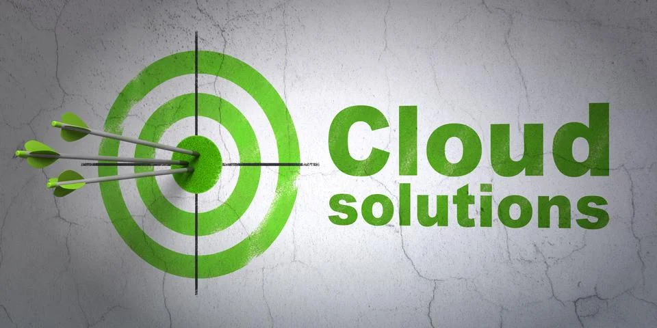Cloud technology concept: target and Cloud Solutions on wall background Illustrazione stock