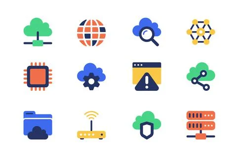 Cloud technology concept of web icons set in simple flat design. Pack of storage Stock Illustration