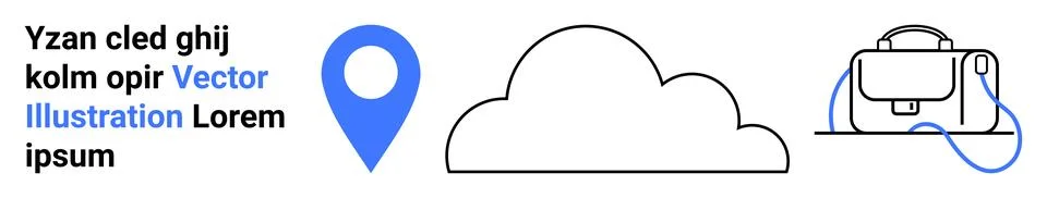 Cloud Technology Concepts Location Pin, Cloud Icon, and Bag Line Drawing Stock Illustration