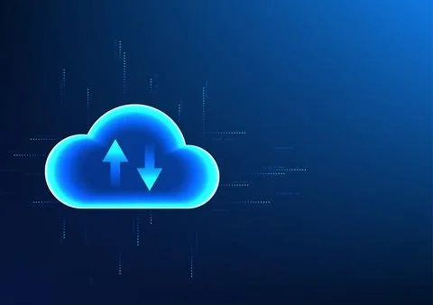 Cloud technology connected to the circuit and has an arrow inside Shows dat.. Stockillustratie