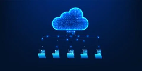Cloud technology connected to document files, symbolizing data storage, onl.. 스톡 일러스트