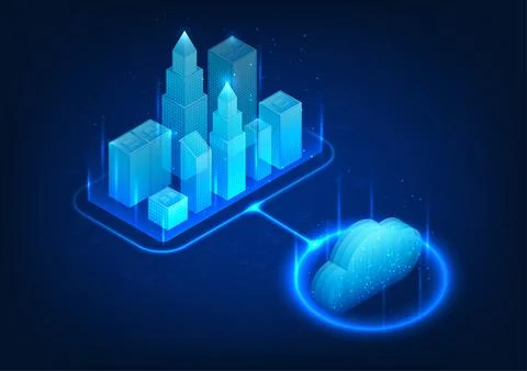 Cloud technology connected to Smart City A city where technology is used to.. Stockillustratie