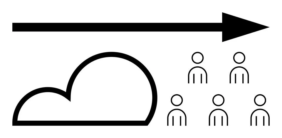 Cloud Technology Connecting to Group of People with Black Arrow Indicating .. Stock Illustration