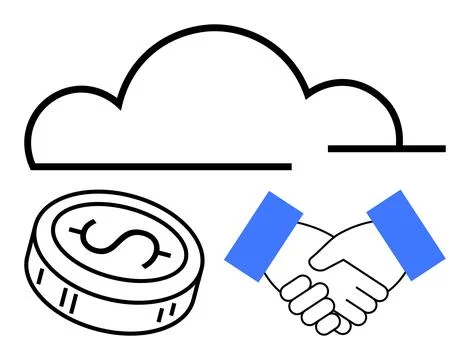 Cloud Technology with Currency and Handshake Symbols Representing Digital E.. Illustrazione stock