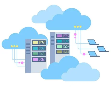 Cloud technology, data storage and processing vector illustration Stockillustratie