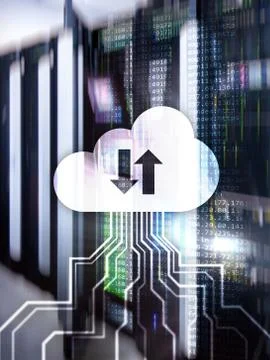 Cloud technology data storage. Internet concept on supercomputer background. Stock Photos