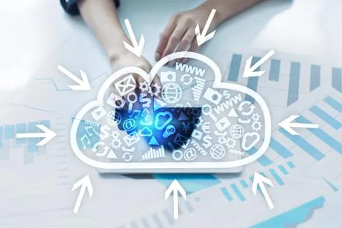 Cloud technology. Data storage. Networking and internet service concept Stockfoto's