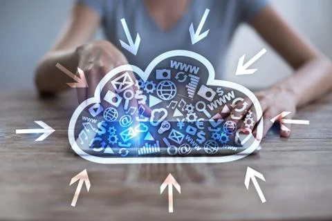 Cloud technology. Data storage. Networking and internet service concept. Stock Photos