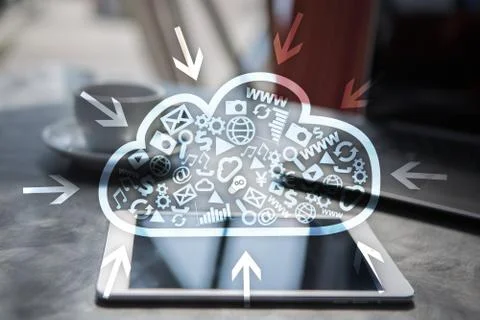 Cloud technology. Data storage. Networking and internet service concept. Stock Photos