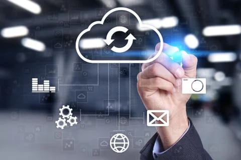 Cloud technology. Data storage. Networking and internet service concept Stock Photos