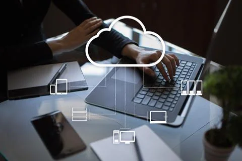 Cloud technology. Data storage. Networking and internet service concept Stock Photos
