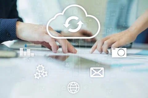 Cloud technology. Data storage. Networking and internet service concept. Stock Photos