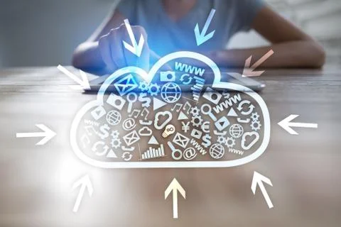 Cloud technology. Data storage. Networking and internet service concept. Stock Photos