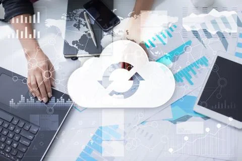 Cloud technology. Data storage. Networking and internet service concept. Stock Photos
