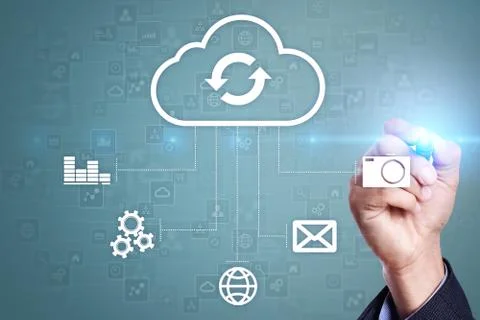 Cloud technology. Data storage. Networking and internet service concept. Fotos Stock