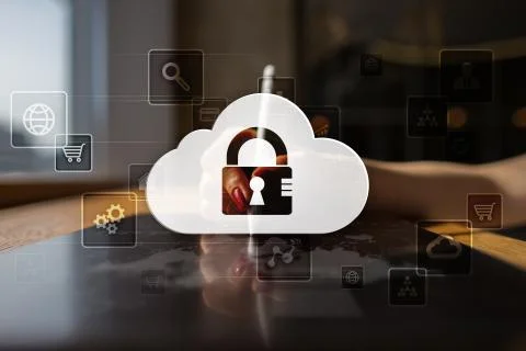 Cloud technology. Data storage. Networking and internet service concept. Stock Photos