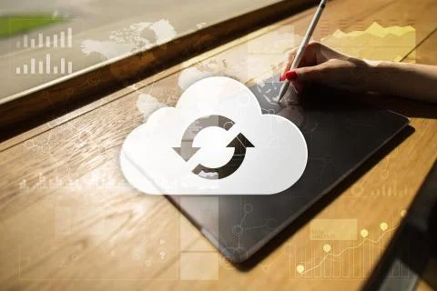 Cloud technology. Data storage. Networking and internet service concept Stock Photos