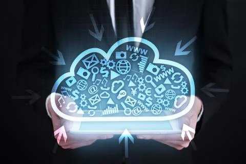Cloud technology. Data storage. Networking and internet service concept Stock Photos