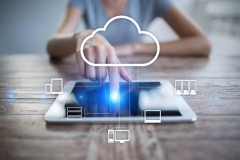 Cloud technology. Data storage. Networking and internet service concept Stock Photos