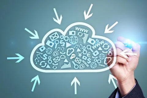 Cloud technology. Data storage. Networking and internet service concept. Stock Photos