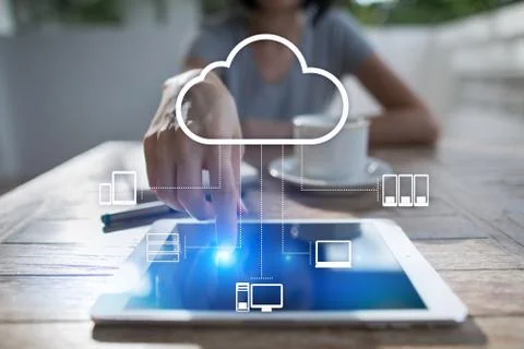 Cloud technology. Data storage. Networking and internet service concept. Stock Photos