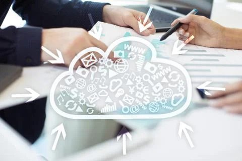 Cloud technology. Data storage. Networking and internet service concept. Stock Photos