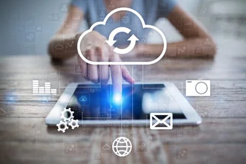 Cloud technology. Data storage. Networking and internet service concept. Stock Photos