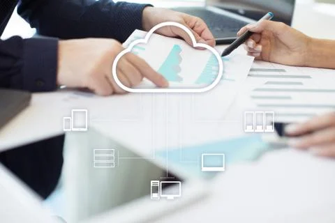 Cloud technology. Data storage. Networking and internet service concept. Fotos Stock