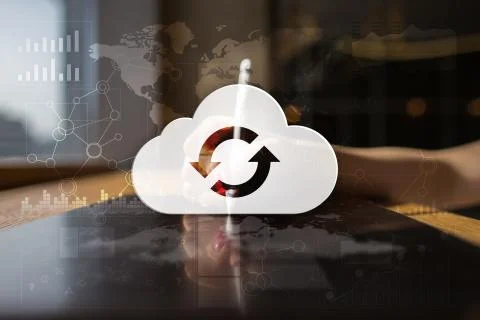 Cloud technology. Data storage. Networking and internet service concept. Stock Photos