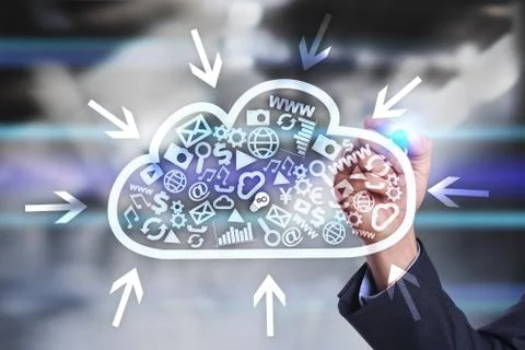 Cloud technology. Data storage. Networking and internet service concept. Foto stock