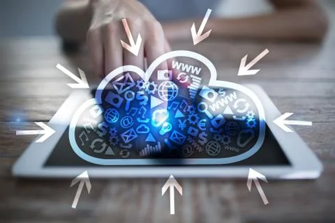 Cloud technology. Data storage. Networking and internet service concept. Stock Photos