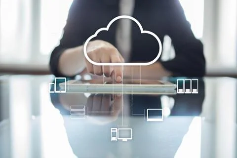 Cloud technology. Data storage. Networking and internet service concept. Stock Photos