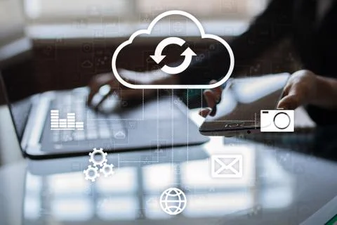 Cloud technology. Data storage. Networking and internet service concept. Stock Photos