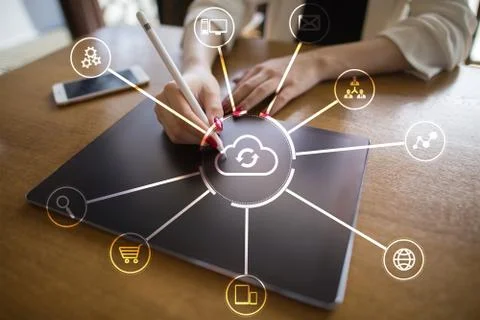 Cloud technology. Data storage. Networking and internet service concept. Фото