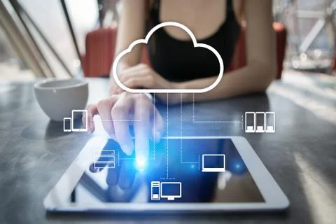 Cloud technology. Data storage. Networking and internet service concept. Stock Photos