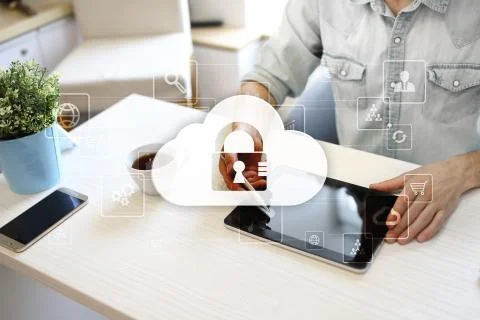 Cloud technology. Data storage. Networking and internet service concept. Stock Photos