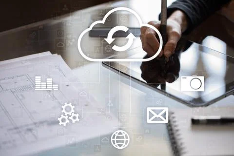 Cloud technology. Data storage. Networking and internet service concept. Stock Photos