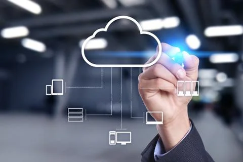 Cloud technology. Data storage. Networking and internet service concept. Stock Photos