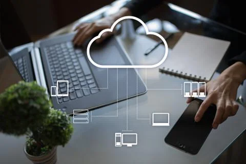 Cloud technology. Data storage. Networking and internet service concept. Stock-Fotos