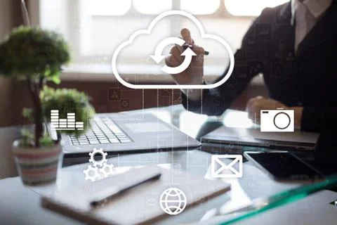 Cloud technology. Data storage. Networking and internet service concept. Stock Photos