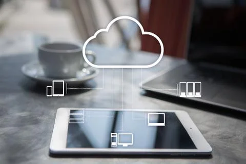 Cloud technology. Data storage. Networking and internet service concept. Stock Photos