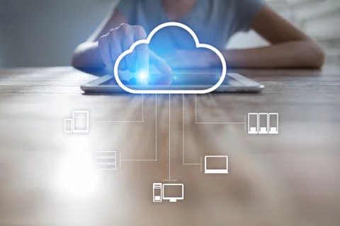 Cloud technology. Data storage. Networking and internet service concept. Stock Photos