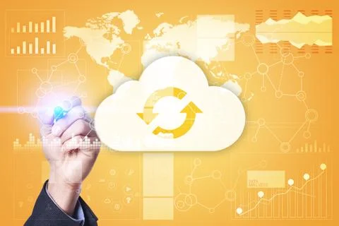 Cloud technology. Data storage. Networking and internet service concept. Stock Photos