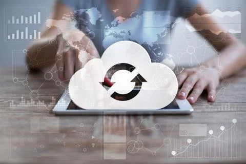 Cloud technology. Data storage. Networking and internet service concept. Stock Photos